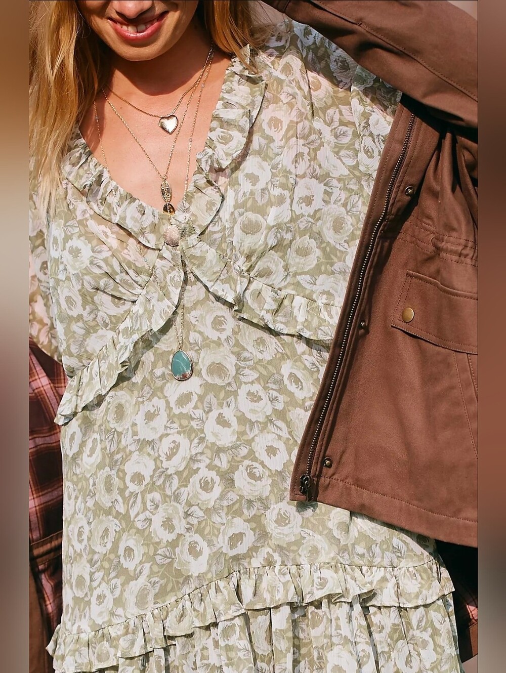 Anthropologie Floral Ruffle Long Sleeve Mini Dress - Picture 3 of 5